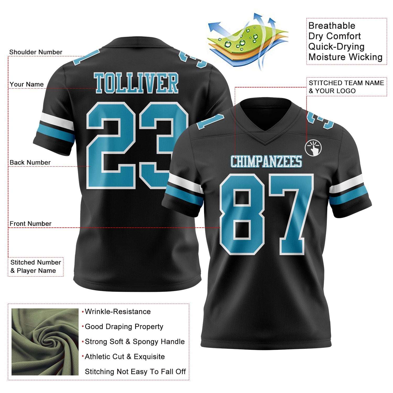Custom Black Panther Blue-White Authentic Football Jersey