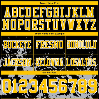 Custom Black Yellow Steel Gray-White 3D Pattern Splash Authentic Football Jersey