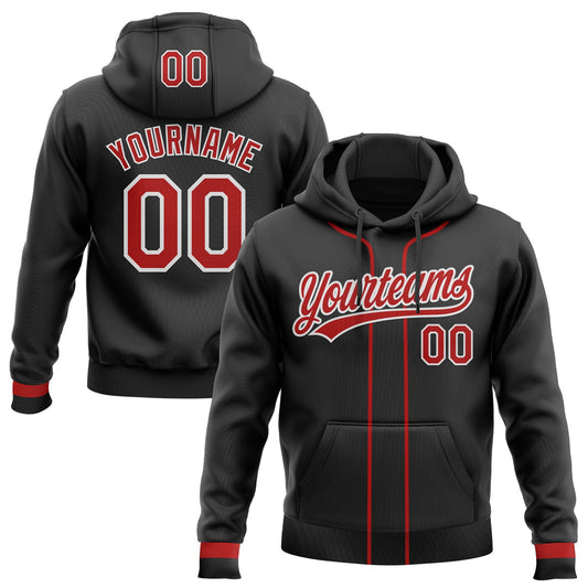 Custom Stitched Black Red-White Baseball Pullover Sweatshirt Hoodie