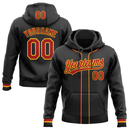 Custom Stitched Black Red-Gold Baseball Pullover Sweatshirt Hoodie