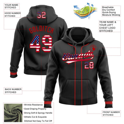 Custom Stitched Black USA Flag-Red Baseball Pullover Sweatshirt Hoodie
