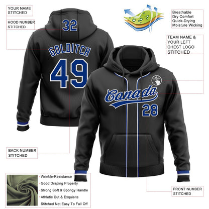 Custom Stitched Black Royal-White Baseball Pullover Sweatshirt Hoodie