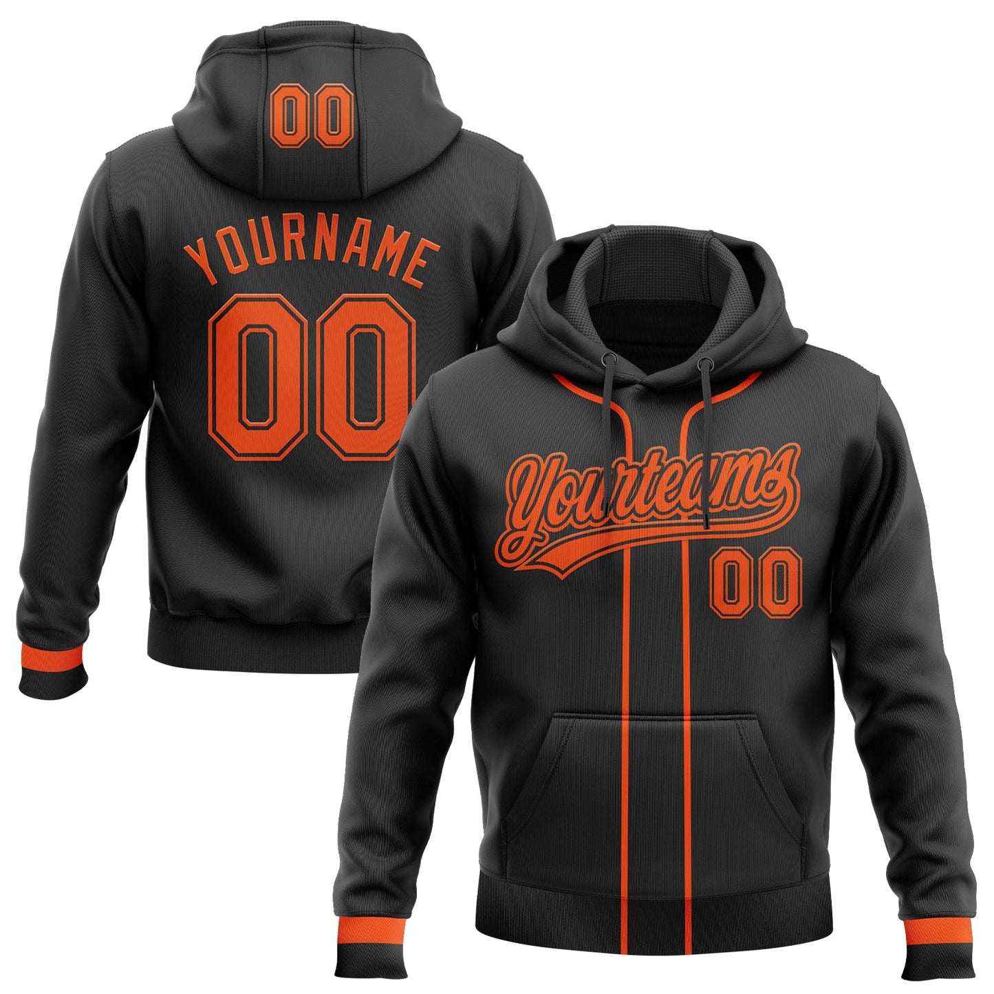 Custom Stitched Black Orange Baseball Pullover Sweatshirt Hoodie