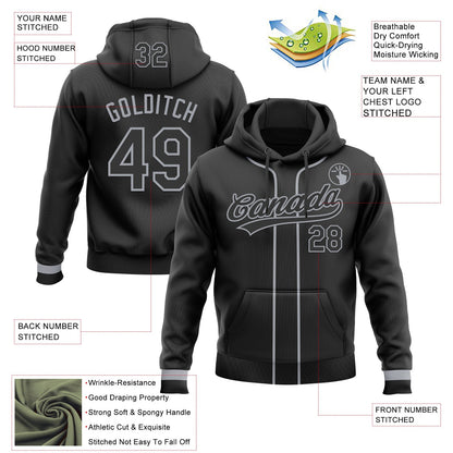 Custom Stitched Black Gray Baseball Pullover Sweatshirt Hoodie