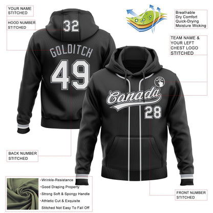 Custom Stitched Black White-Gray Baseball Pullover Sweatshirt Hoodie