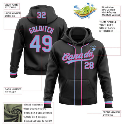 Custom Stitched Black Light Blue-Pink Baseball Pullover Sweatshirt Hoodie
