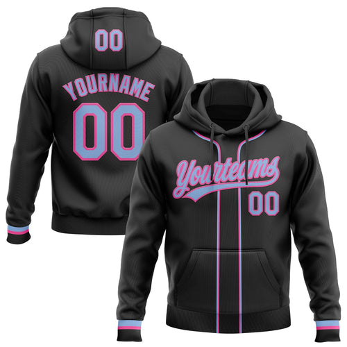 Custom Stitched Black Light Blue-Pink Baseball Pullover Sweatshirt Hoodie
