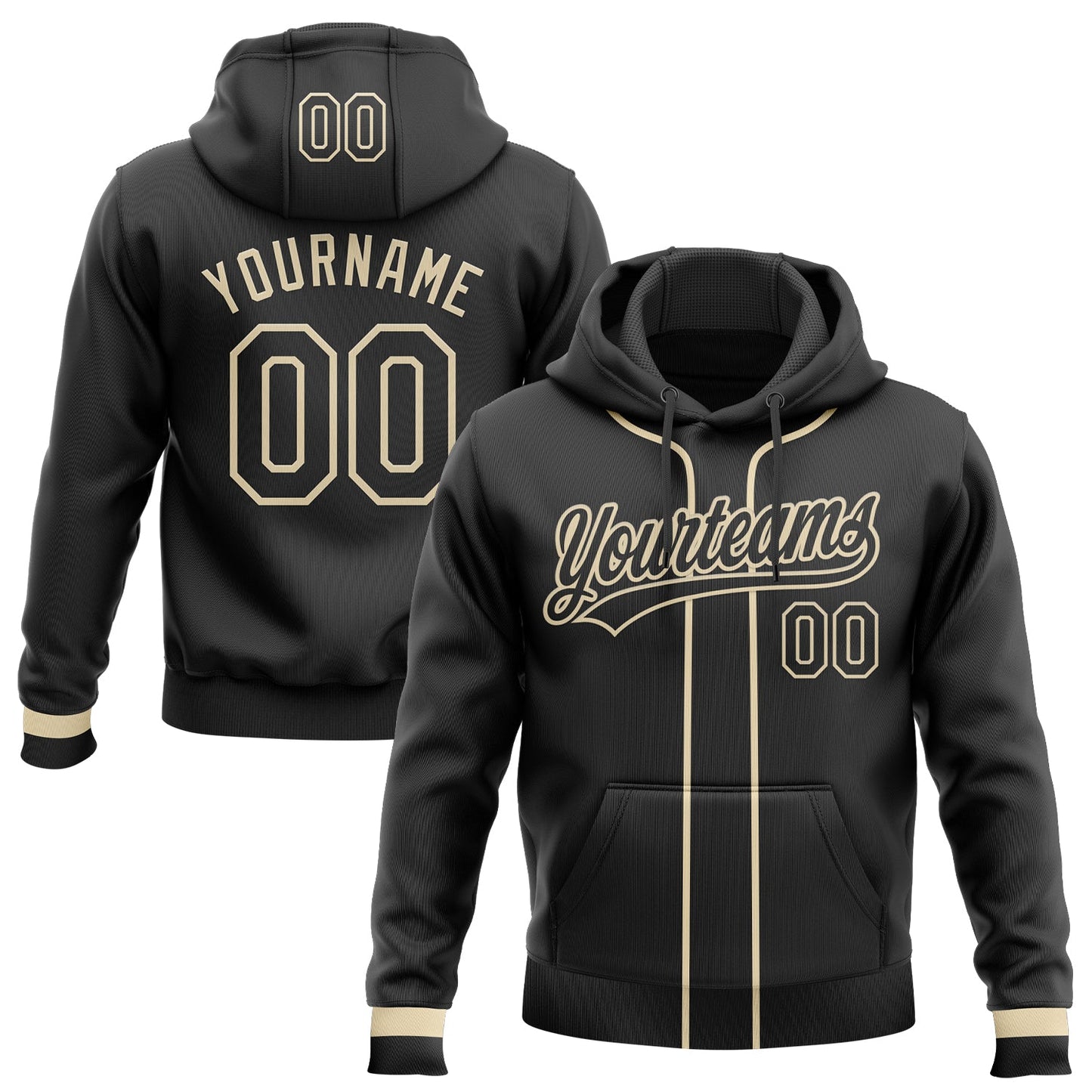 Custom Stitched Black Cream Baseball Pullover Sweatshirt Hoodie