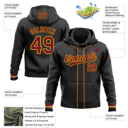 Custom Stitched Black Crimson-Gold Baseball Pullover Sweatshirt Hoodie
