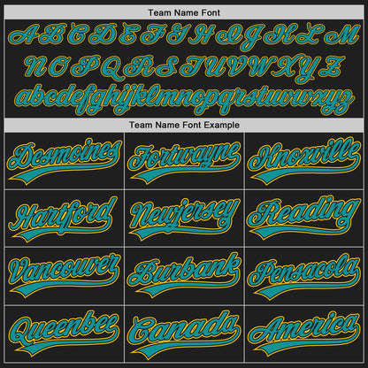 Custom Stitched Black Teal-Yellow Baseball Pullover Sweatshirt Hoodie