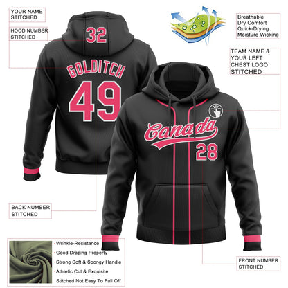 Custom Stitched Black Neon Pink-White Baseball Pullover Sweatshirt Hoodie