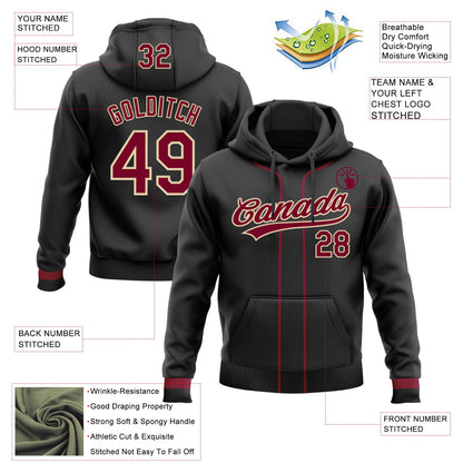 Custom Stitched Black Maroon-Cream Baseball Pullover Sweatshirt Hoodie