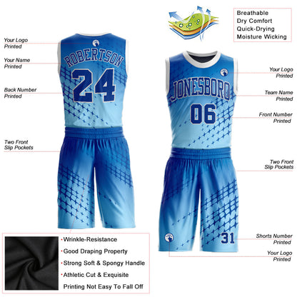 Custom Blue Royal-Light Blue Round Neck Sublimation Basketball Uniform Jersey