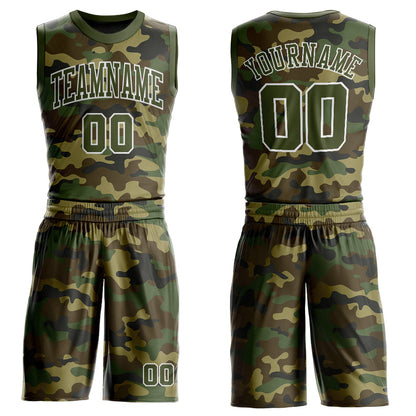 Custom Camo Olive-White Round Neck Sublimation Salute To Service Basketball Uniform Jersey