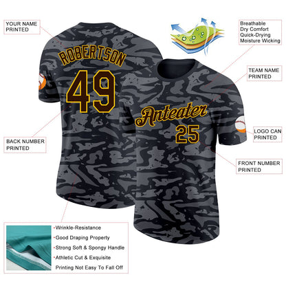 Custom Camo Brown-Yellow Wave Digital Camouflage Salute To Service Performance T-Shirt