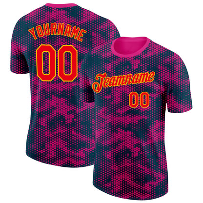 Custom Camo Fire Red-Gold Dot Camouflage Salute To Service Performance T-Shirt