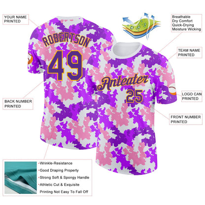Custom Camo Purple-Gold Digital Camouflage Salute To Service Performance T-Shirt