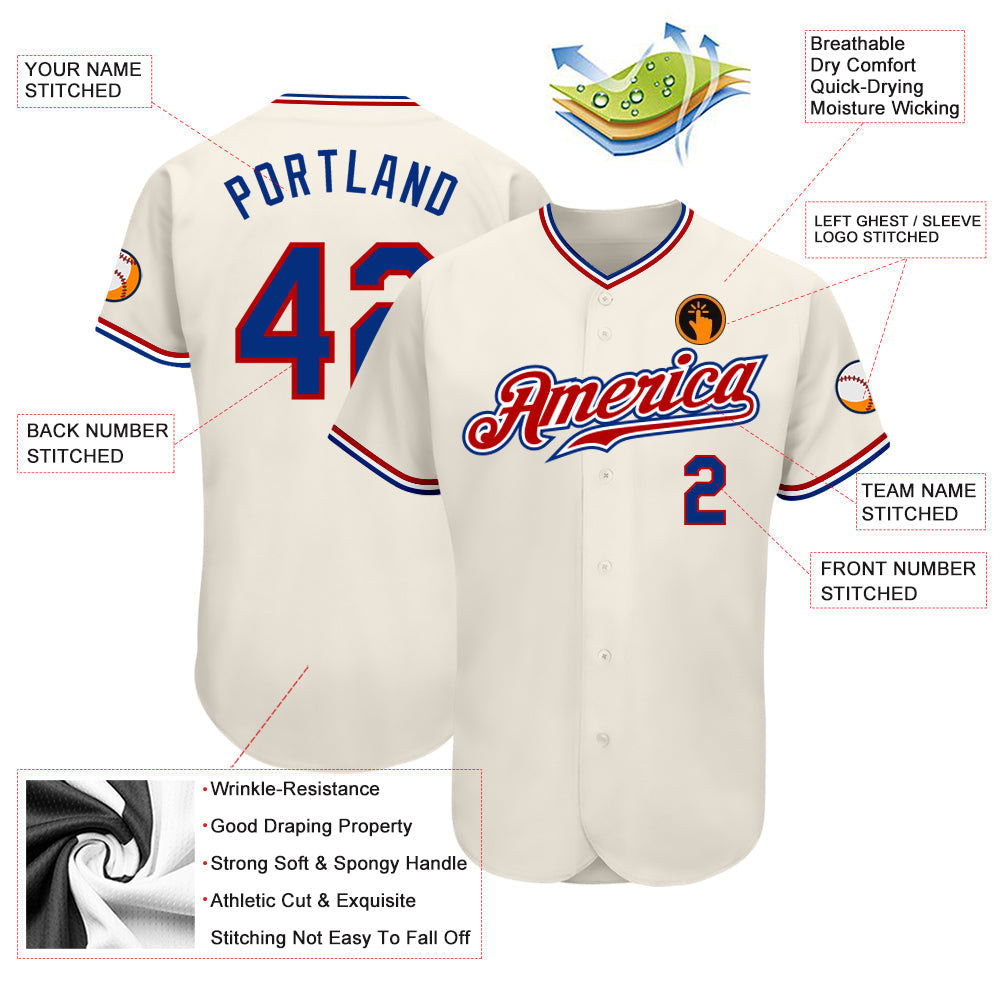 Custom Cream Royal-Red Authentic Baseball Jersey