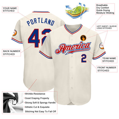 Custom Cream Royal-Red Authentic Baseball Jersey