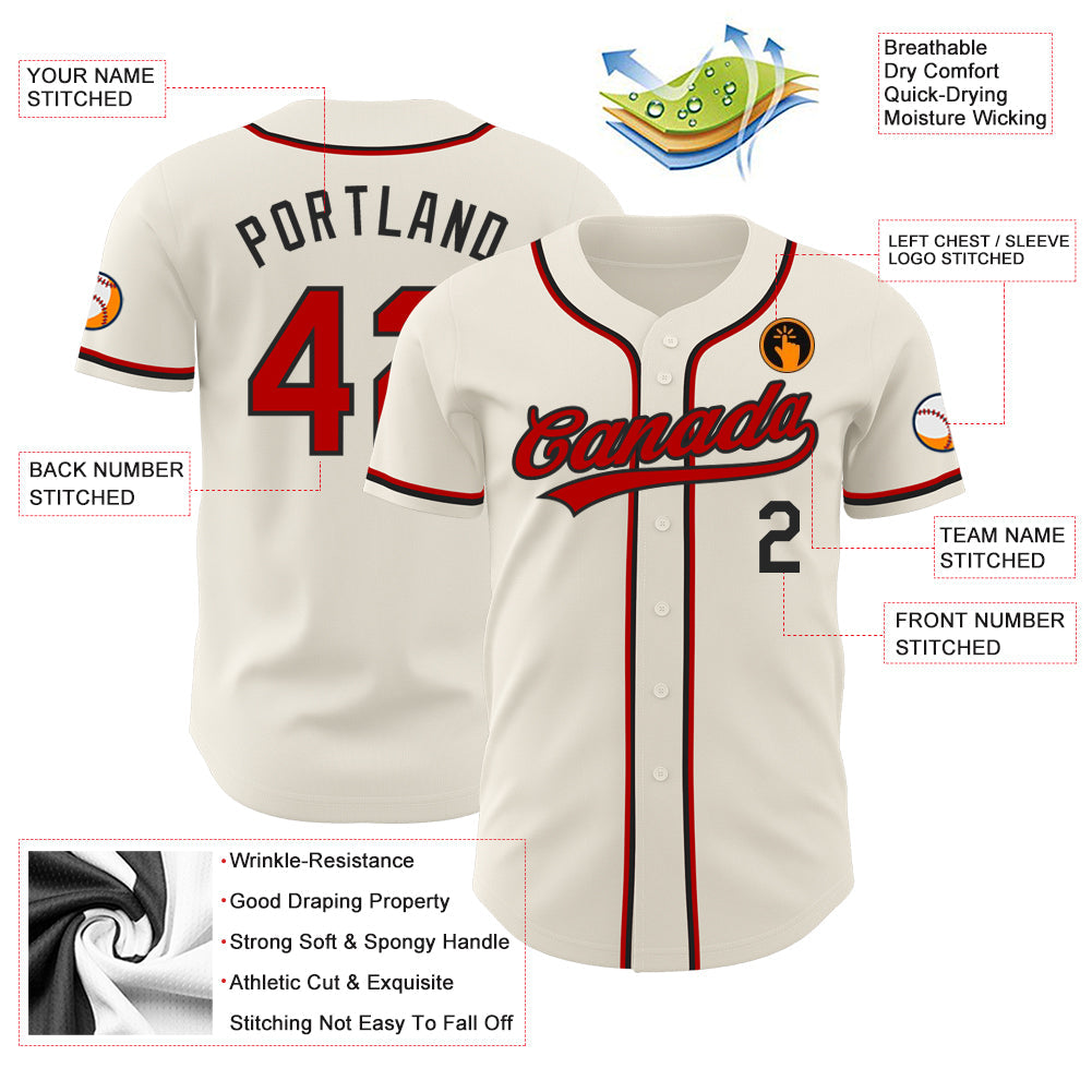 Custom Cream Red-Black Authentic Baseball Jersey
