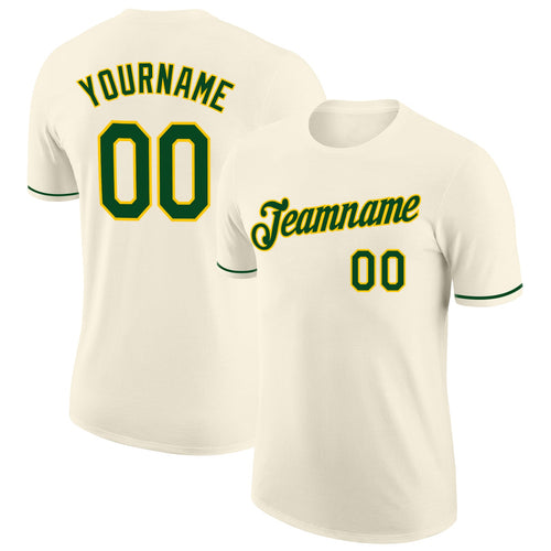 Custom Cream Green-Yellow Performance T-Shirt