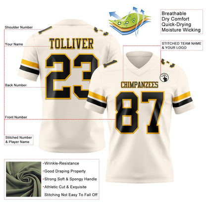 Custom Cream Black-Gold Authentic Football Jersey