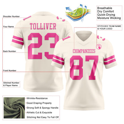 Custom Cream Pink Authentic Football Jersey