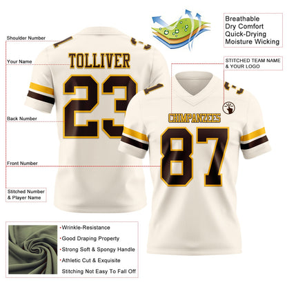 Custom Cream Brown-Gold Authentic Football Jersey