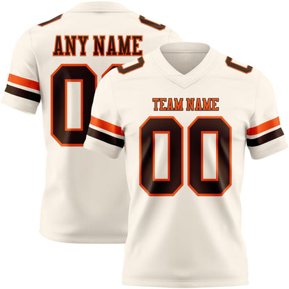 Custom Cream Brown-Orange Authentic Football Jersey