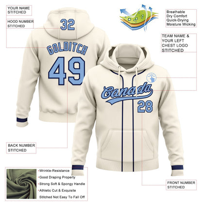 Custom Stitched Cream Light Blue-Navy Baseball Pullover Sweatshirt Hoodie