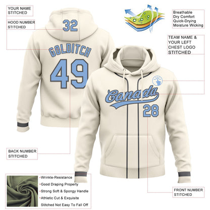 Custom Stitched Cream Light Blue-Steel Gray Baseball Pullover Sweatshirt Hoodie
