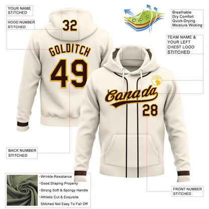 Custom Stitched Cream Brown-Gold Baseball Pullover Sweatshirt Hoodie