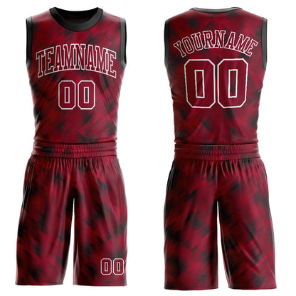 Custom Crimson Crimson-Black Round Neck Sublimation Basketball Uniform Jersey