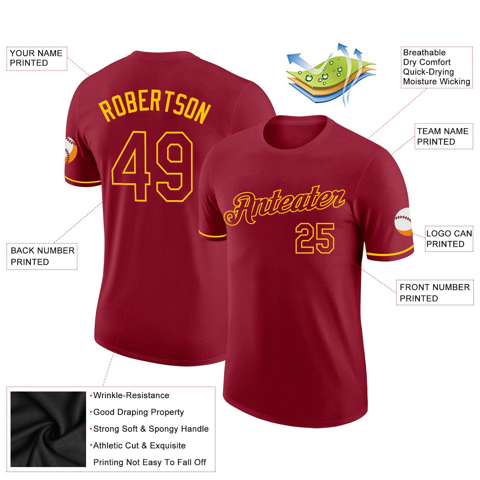 Custom Crimson Crimson-Gold Performance T-Shirt