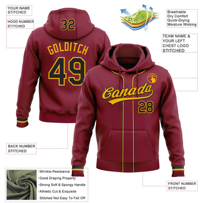 Custom Stitched Crimson Black-Gold Baseball Pullover Sweatshirt Hoodie