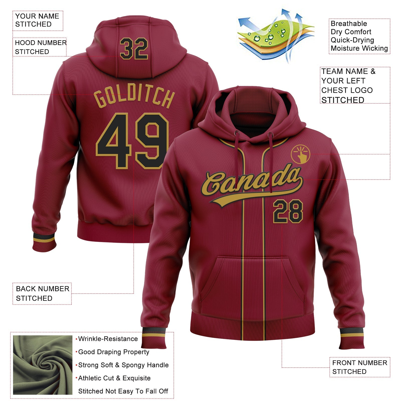 Custom Stitched Crimson Black-Old Gold Baseball Pullover Sweatshirt Hoodie