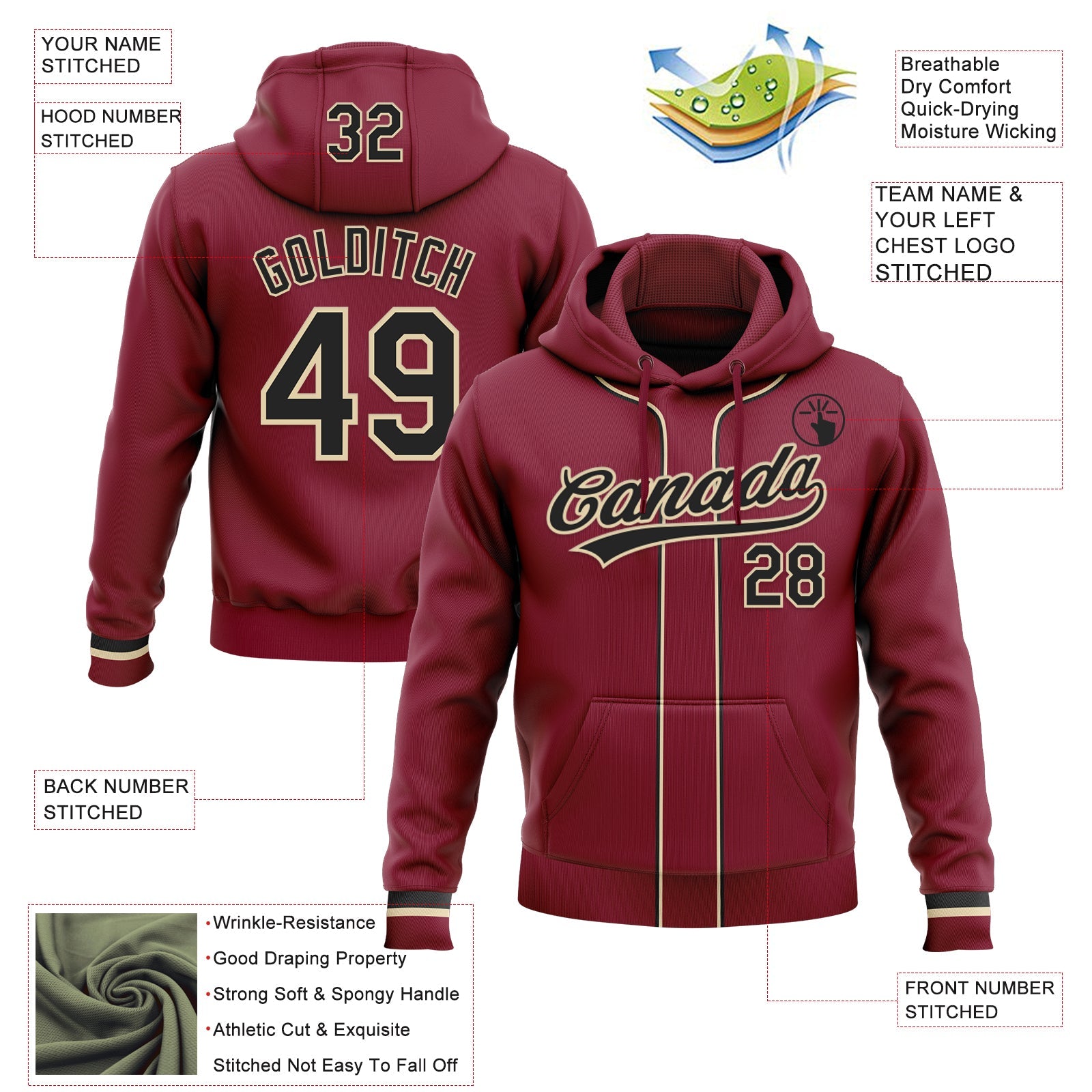 Custom Stitched Crimson Black-Cream Baseball Pullover Sweatshirt Hoodie
