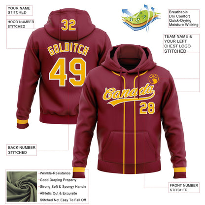 Custom Stitched Crimson Gold-White Baseball Pullover Sweatshirt Hoodie