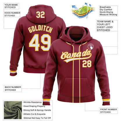 Custom Stitched Crimson White-Gold Baseball Pullover Sweatshirt Hoodie