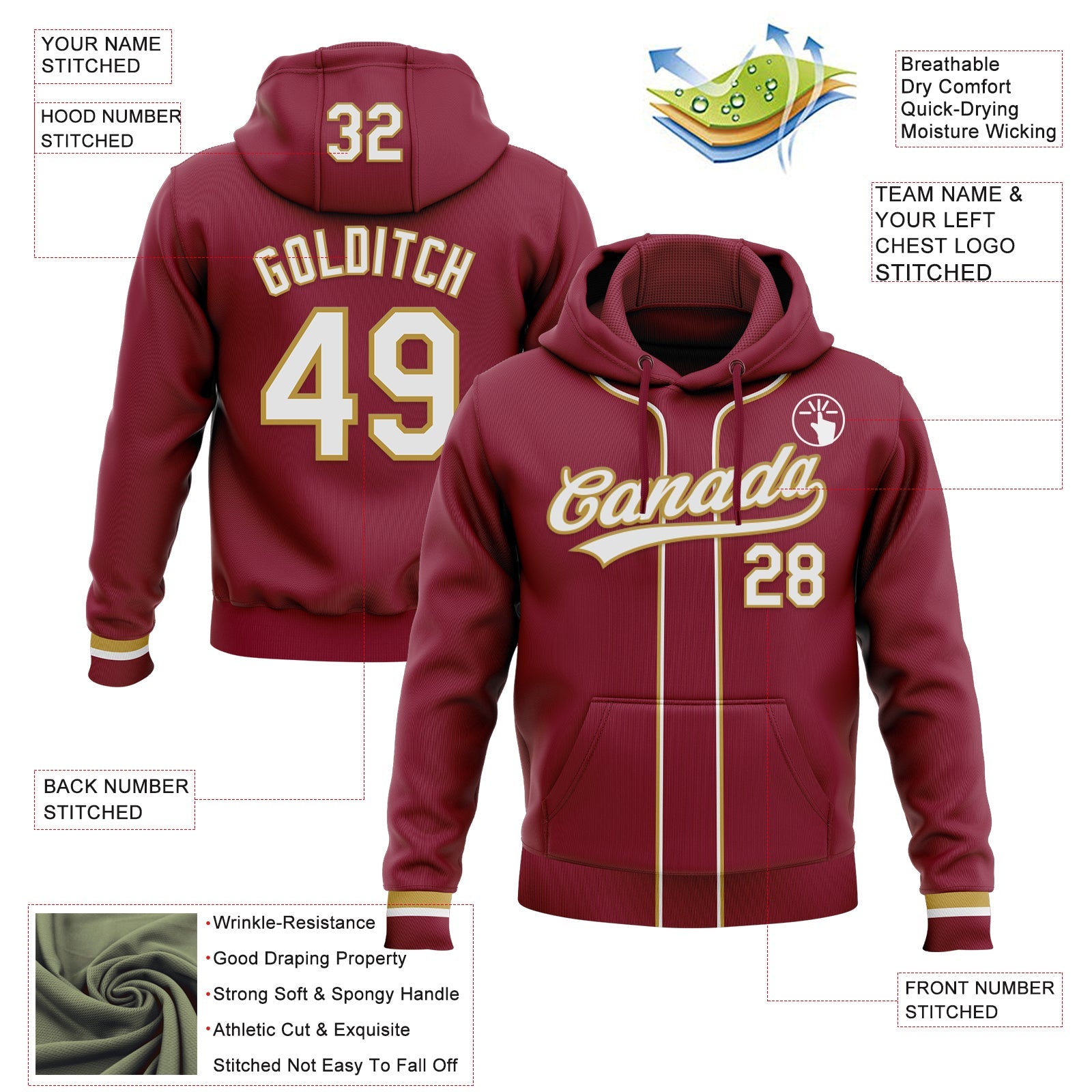 Custom Stitched Crimson White-Old Gold Baseball Pullover Sweatshirt Hoodie