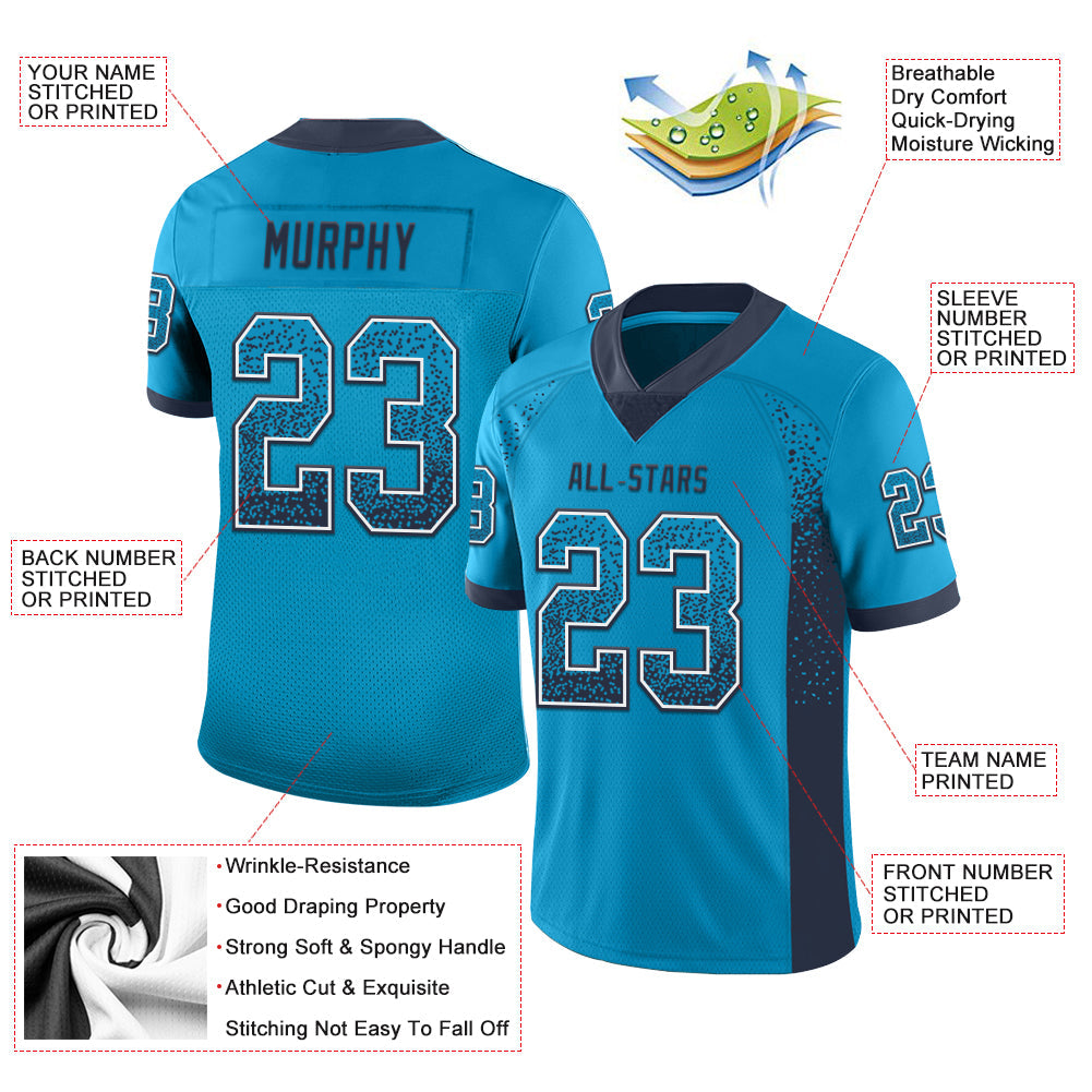 Custom Panther Blue Navy-White Drift Fashion Football Jersey