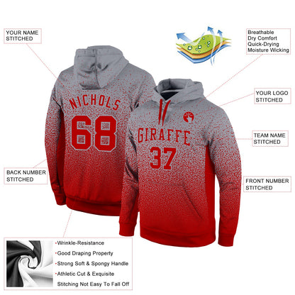 Custom Stitched Gray Red Fade Fashion Sports Pullover Sweatshirt Hoodie