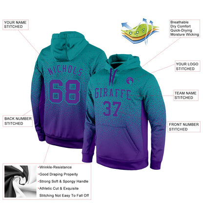 Custom Stitched Aqua Purple Fade Fashion Sports Pullover Sweatshirt Hoodie
