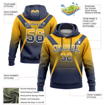 Custom Stitched Gold Navy-White Fade Fashion Arrow Sports Pullover Sweatshirt Hoodie