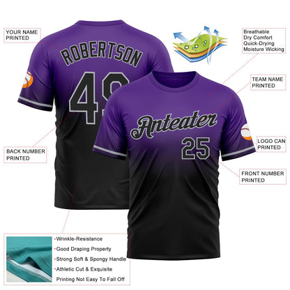 Custom Purple Black-Gray Fade Fashion Performance T-Shirt
