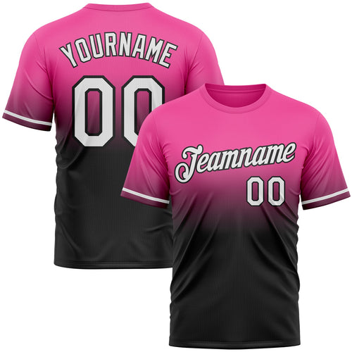 Custom Pink White-Black Fade Fashion Performance T-Shirt