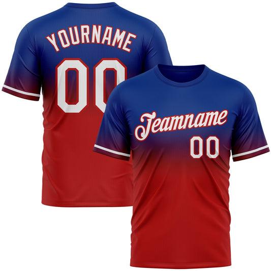 Custom Royal White-Red Fade Fashion Performance T-Shirt