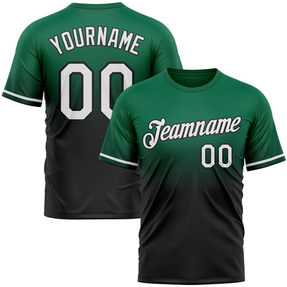 Custom Kelly Green White-Black Fade Fashion Performance T-Shirt