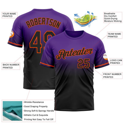 Custom Purple Black-Orange Fade Fashion Performance T-Shirt