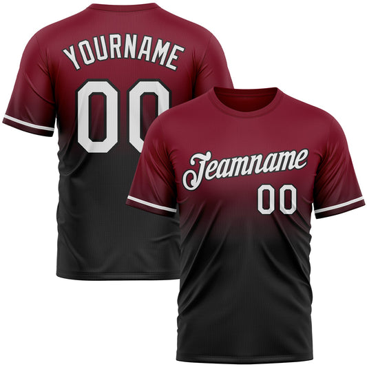 Custom Crimson White-Black Fade Fashion Performance T-Shirt